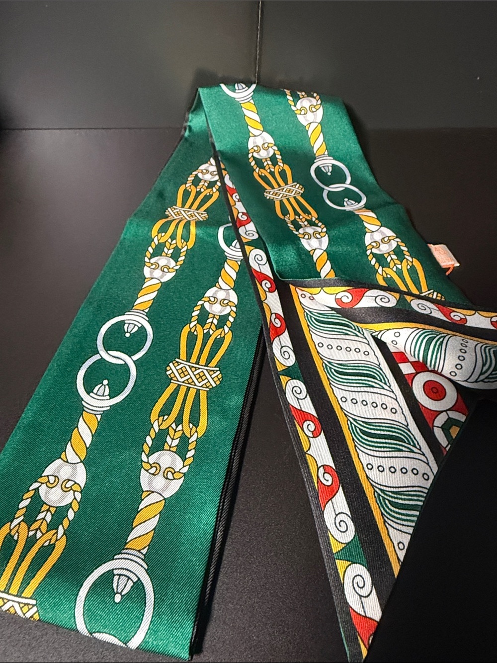 Green Printed Satin Twilly Scarf